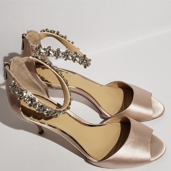 Badgley Mischka Satin Crystal Jeweled Heels - Picture 10 of 12